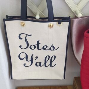 Canvas Beach Bag Tote By Draper James Ivory Navy Trim Striped Red/White Lining